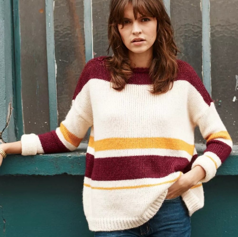Sezane Jimmy Sweater in Ecru, Prune, Mustard in Size S